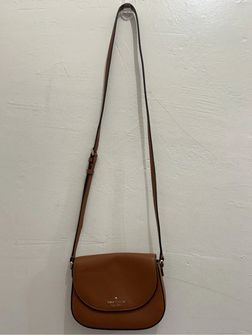 Kate Spade Brown/Cognac Flap Pebbled Leather Crossbody Bag